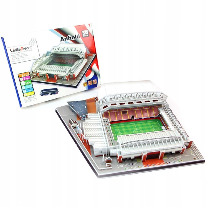 Puzzle 3D Stadion Fotbal, Anfield Liverpool UK, Habarri, Model Realist, Asamblare Usoara Fara Lipici, Cadou Ideal Pentru Fani, Dezvolta Abilitati Manuale, Dimensiuni Compacte, Usor De Asamblat, 165 Piese