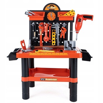 Banc de scule pentru copii, PROCART, 68x58x33 cm, atelier 50 piese constructii, ceas Banc de scule pentru copii, PROCART, 68x58x33 cm, atelier 50 piese constructii, ceas