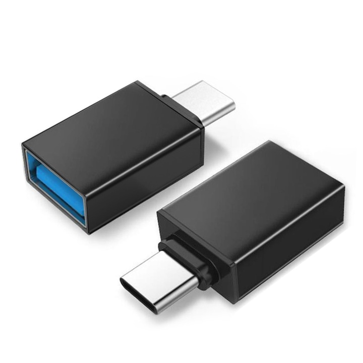 Adaptor USB-C la USB - OTG Compatibil Laptop, Telefon, Tableta, Maclean MCE470, Negru