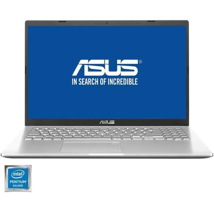 Laptop ASUS X509MA cu procesor Intel Pentium Silver N5030, 15.6" HD, 8GB, 128GB SSD, Intel UHD Graphics 605, No OS, Transparent silver