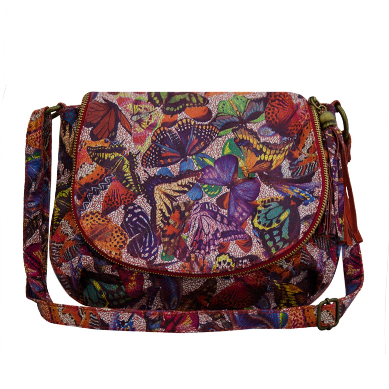 Geanta tip postas din piele naturala Eva Bags,Maura fluturi rosu