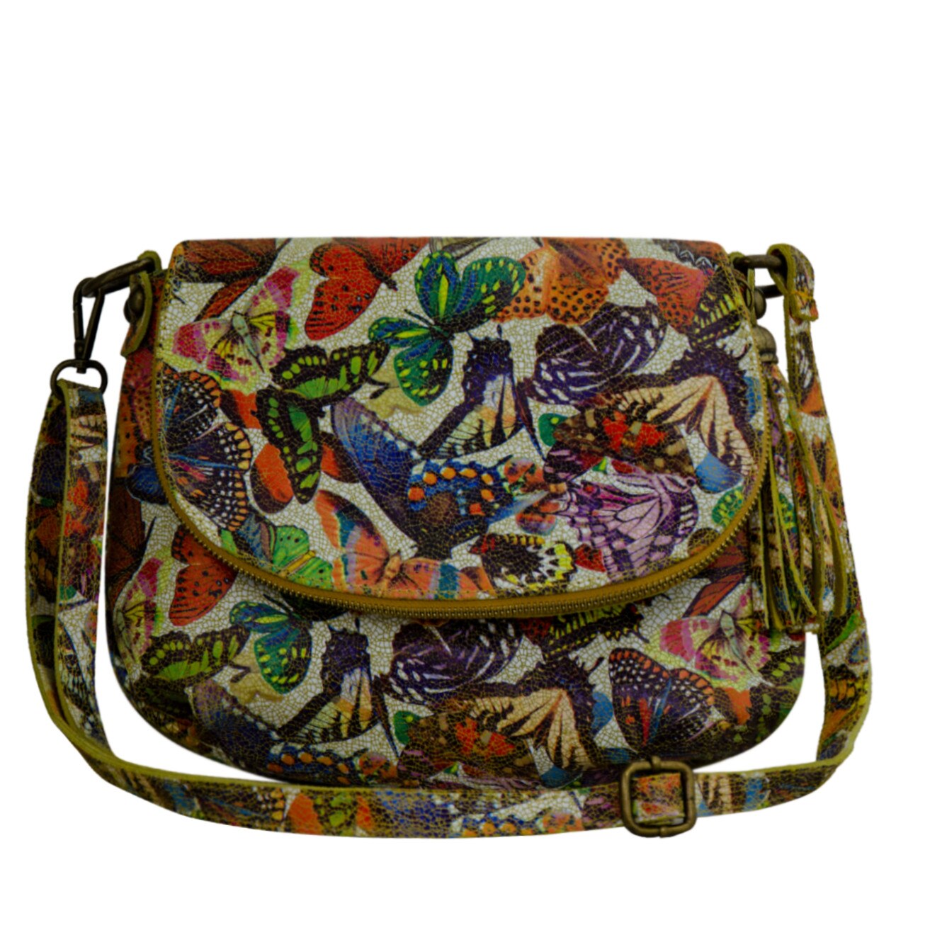 Geanta tip postas din piele naturala Eva Bags,Maura fluturi galben