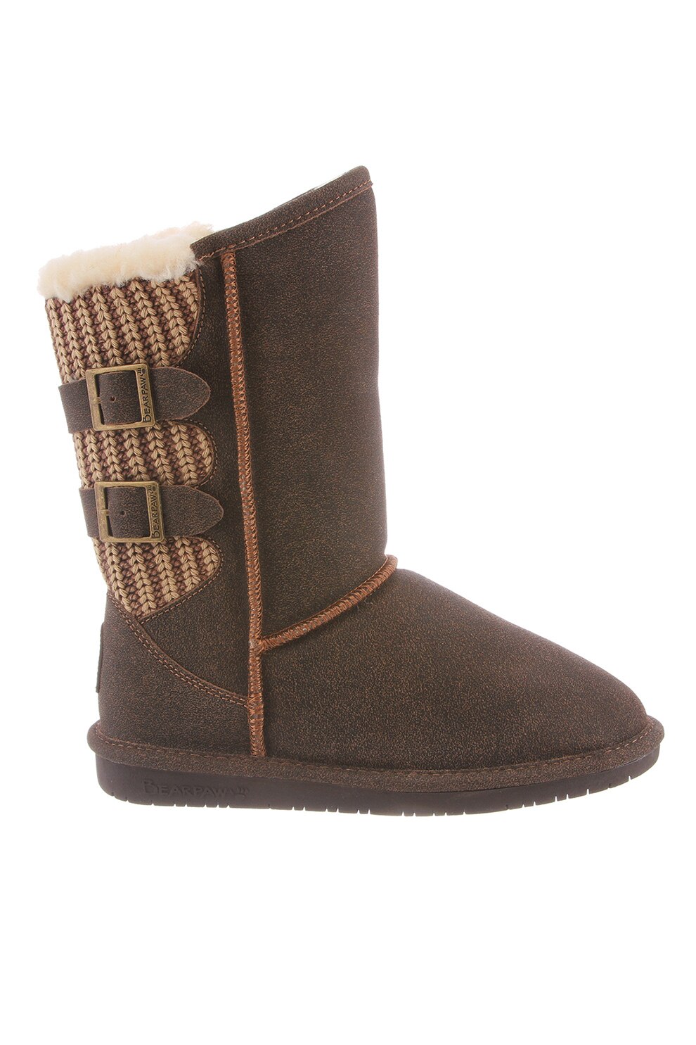 BEARPAW, Ghete din piele intoarsa fara inchidere cu insertii tricotate masiv Boshie, Maro, 41