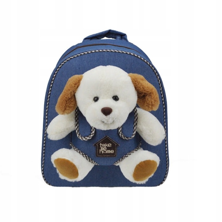 Rucsac de plus Habarri, Catelus Terrier, material jeans durabil, buzunar special pentru catelus, inchidere sigura, insotitor perfect pentru plimbari, 2-5 ani