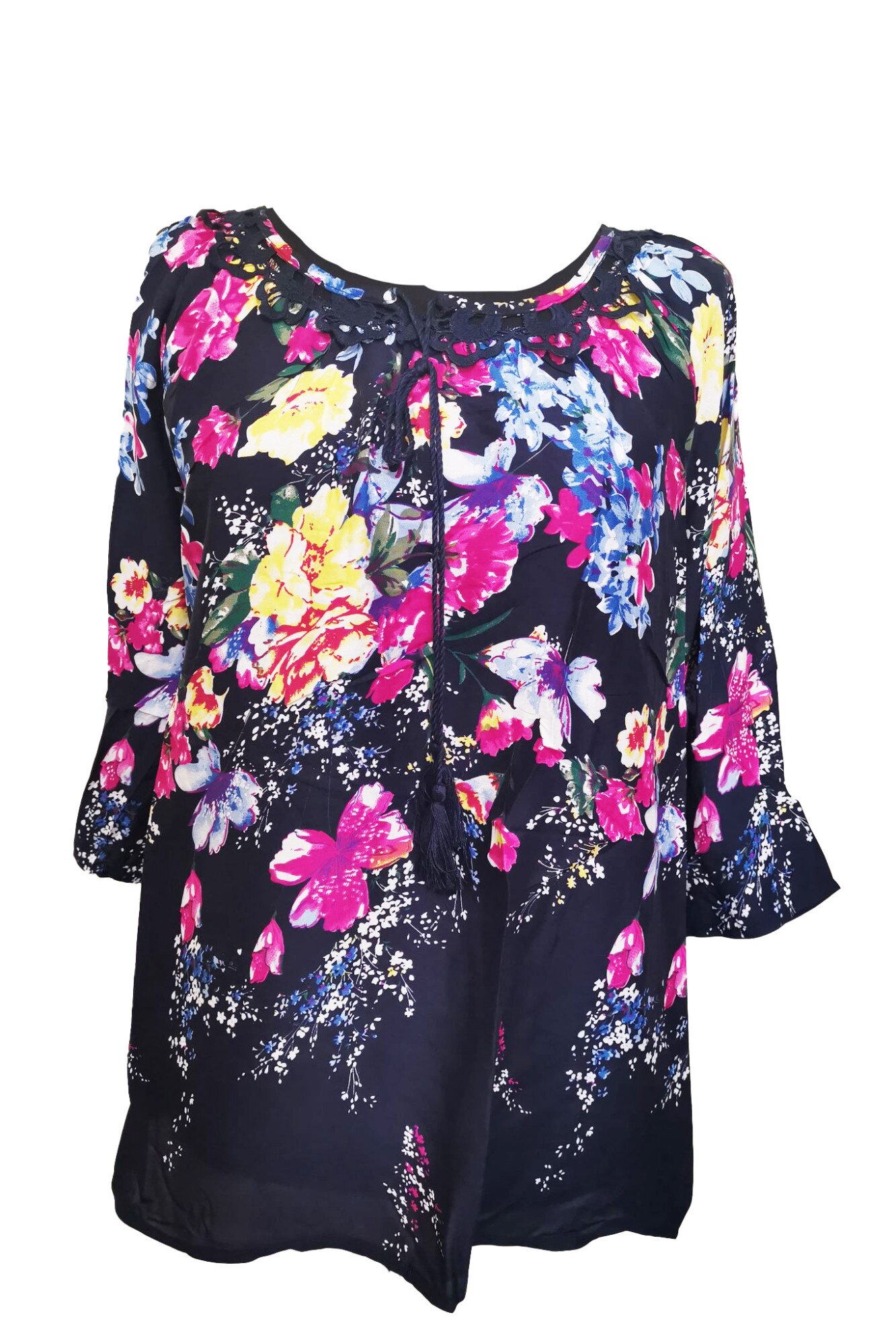 Bluza tip ie,imprimeu floral, maneci 3/4,multicolor,L INTL