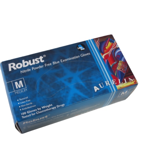 Cutie 100 manusi examinare Aurelia Robust, nitril, albastre, M, texturate, nepudrate, ambidextre, non-sterile, AQL 1.5