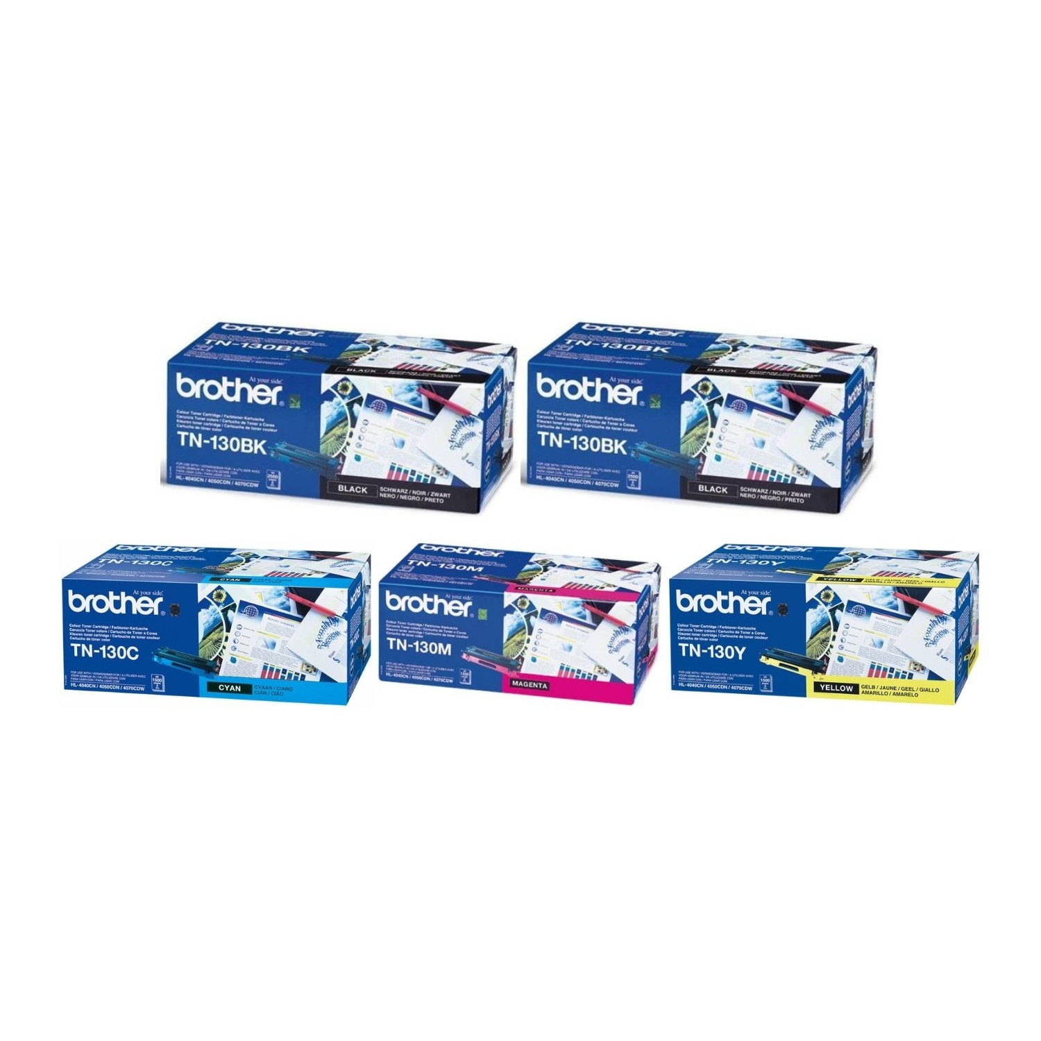 Pachet Cartus toner Brother Original 2x TN130BK Negru 1x TN130C Cyan TN130M Magenta TN130Y Galben 9500 pagini