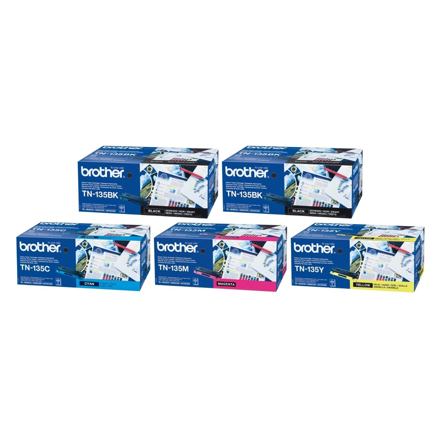 Pachet Cartus toner Brother Original 2x TN135BK Negru 1x TN135C Cyan TN135M Magenta TN135Y Galben 22000 pagini