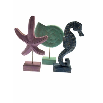 Set 3 decoratiuni maritime, Roz/Verde/Albastru, Lemn, 26/30cm Set 3 decoratiuni maritime, Roz/Verde/Albastru, Lemn, 26/30cm