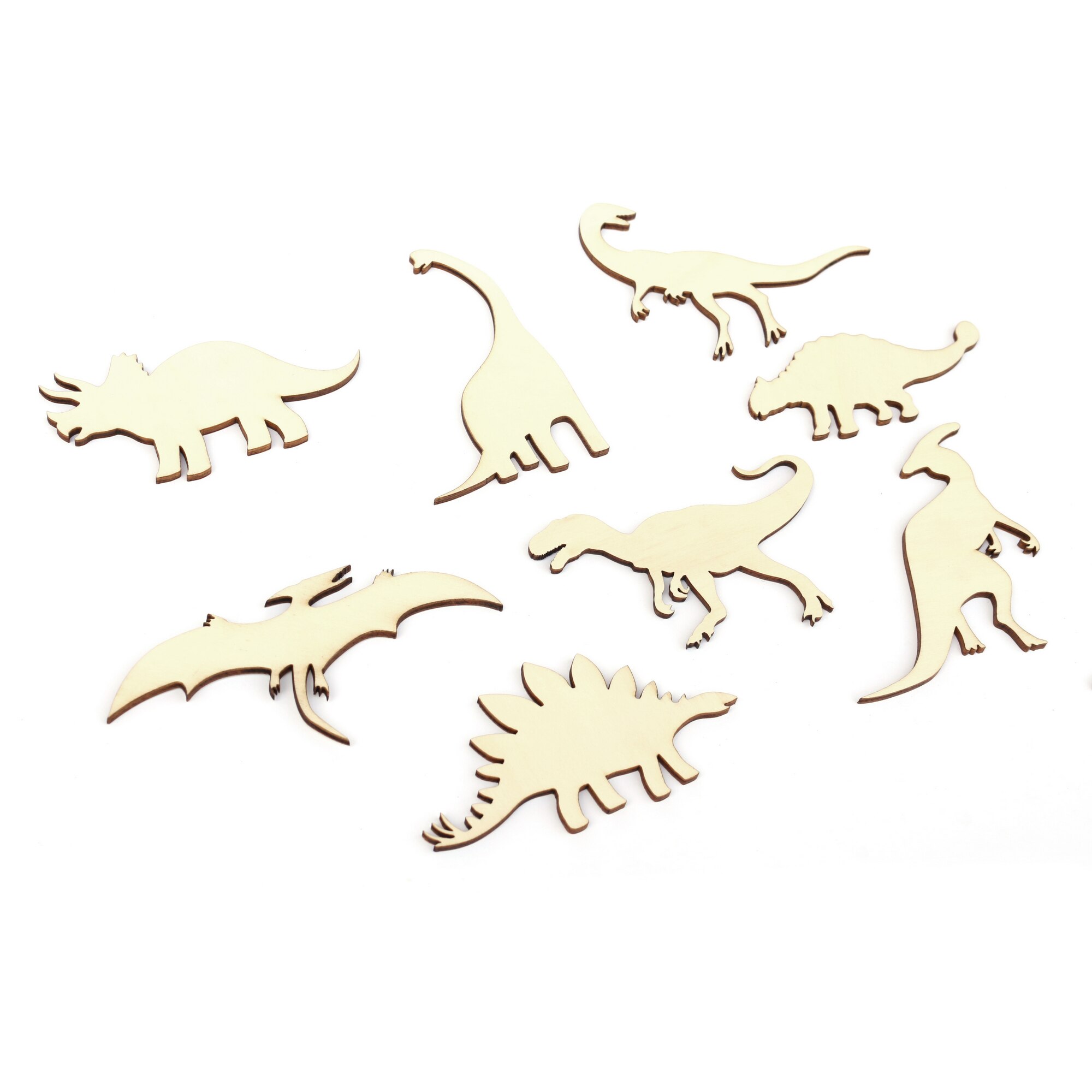 Set dinozauri pentru decoratiuni din placaj plop 3mm, lungime 9 cm