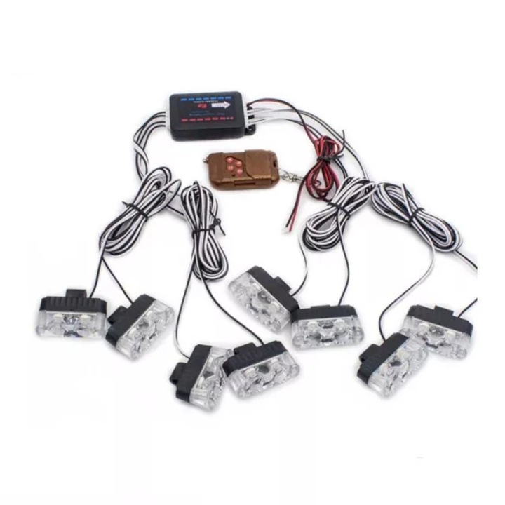 Lumini avertizare galbene pentru grila, functii stroboscop, LED, 8 module, 96W, 12V