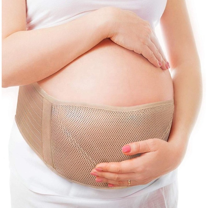 Centura Abdominala Gravide BabyToy™ G2, Orteza Corset Lombar Pentru Sustinere Abdomen Sarcina, Pentru Perioada Prenatala, Cu Functie De Suport Ortopedic, Crem