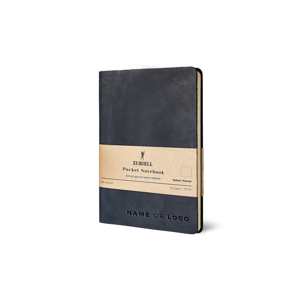 Agenda Din Piele Neagra, Zuriell Pocket A6, Personalizata, Reutilizabila - Punctat