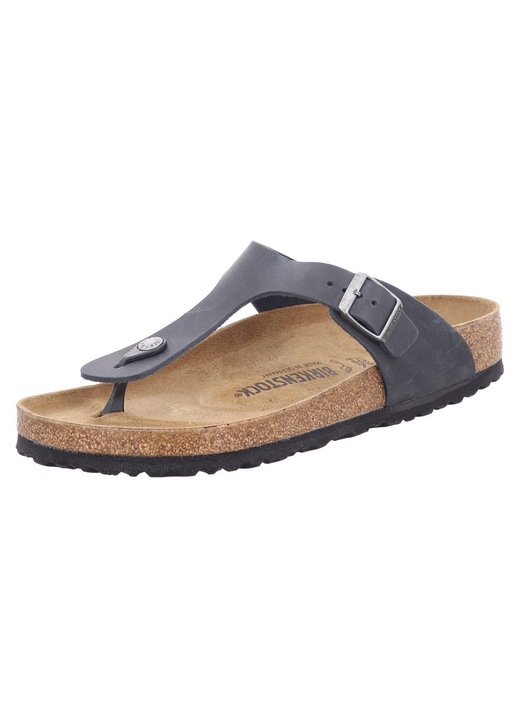 Birkenstock Gizeh papucs, természetes bőr, fekete/barna, 38 EU