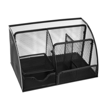 Suport plasa metalica accesorii birou, 6 compartimente - negru Suport plasa metalica accesorii birou, 6 compartimente - negru