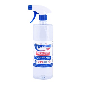 Solutie dezinfectanta, virucida si antibacteriana pentru maini, pe baza de alcool, cu pulverizator, Hygienium 1 L, avizat Ministerul Sanatatii Solutie dezinfectanta, virucida si antibacteriana pentru maini, pe baza de alcool, cu pulverizator, Hygienium 1 L, avizat Ministerul Sanatatii
