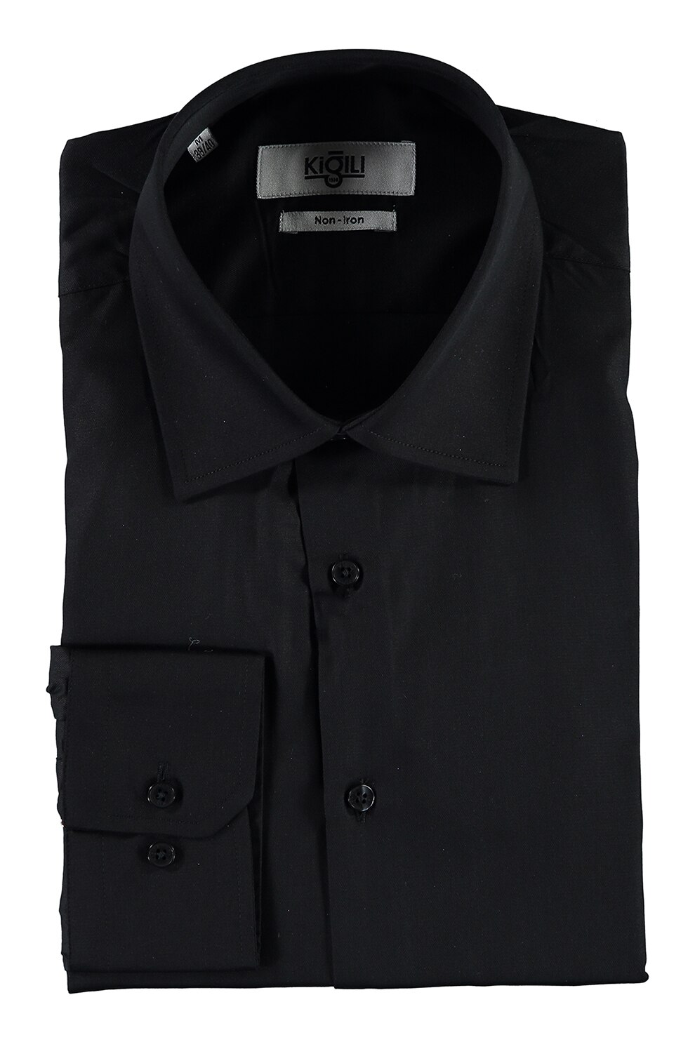 KIGILI, Camasa din material ce nu se sifoneaza cu guler ascutit, Negru