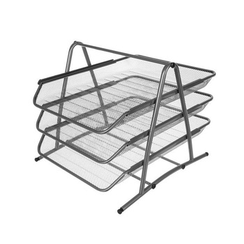 Suport metalic etajat cu 3 tavite pentru documente A4, 29.5x29x27 cm, argintiu Suport metalic etajat cu 3 tavite pentru documente A4, 29.5x29x27 cm, argintiu