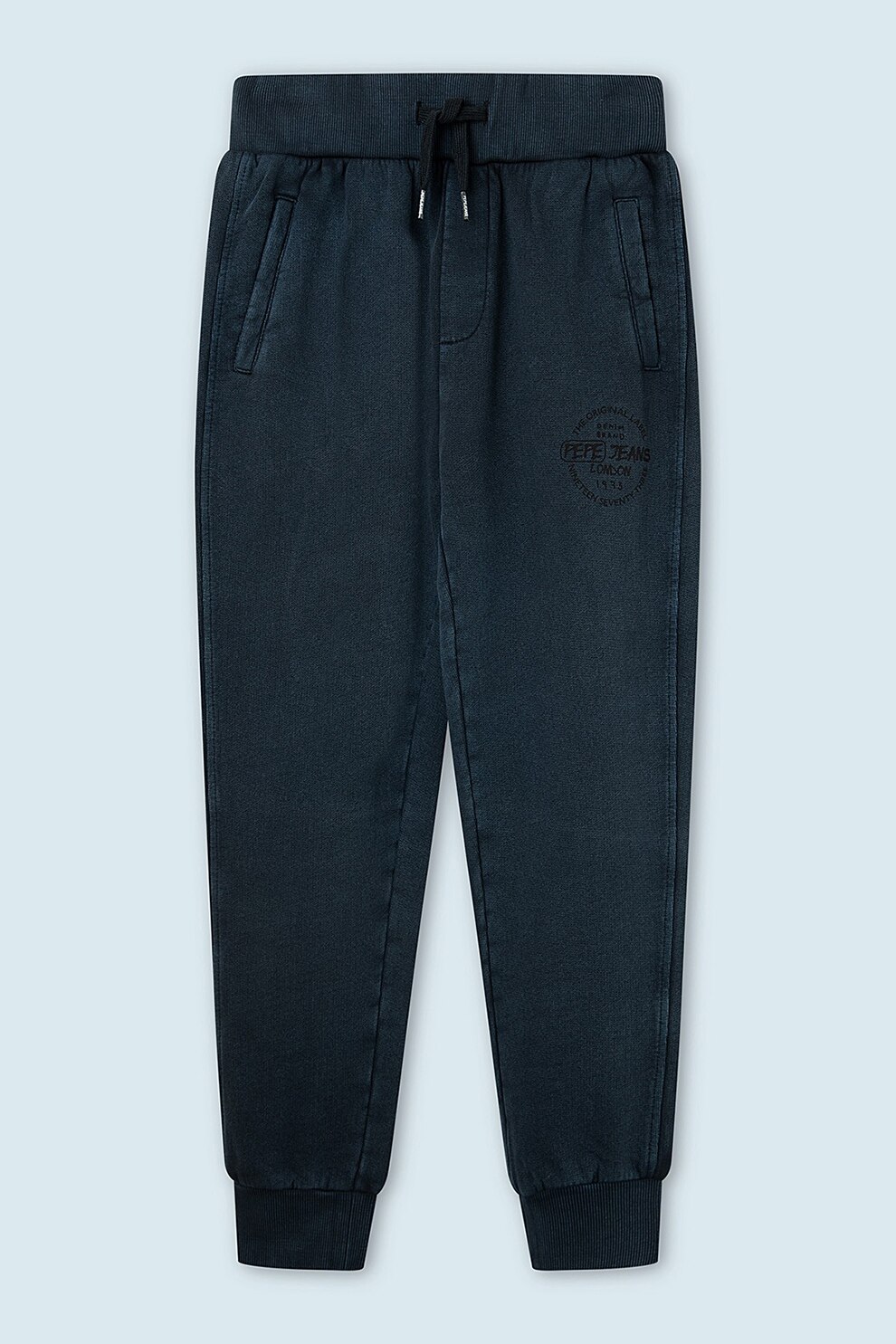 Pepe Jeans London, Pantaloni sport de bumbac cu snur in talie, Albastru petrol