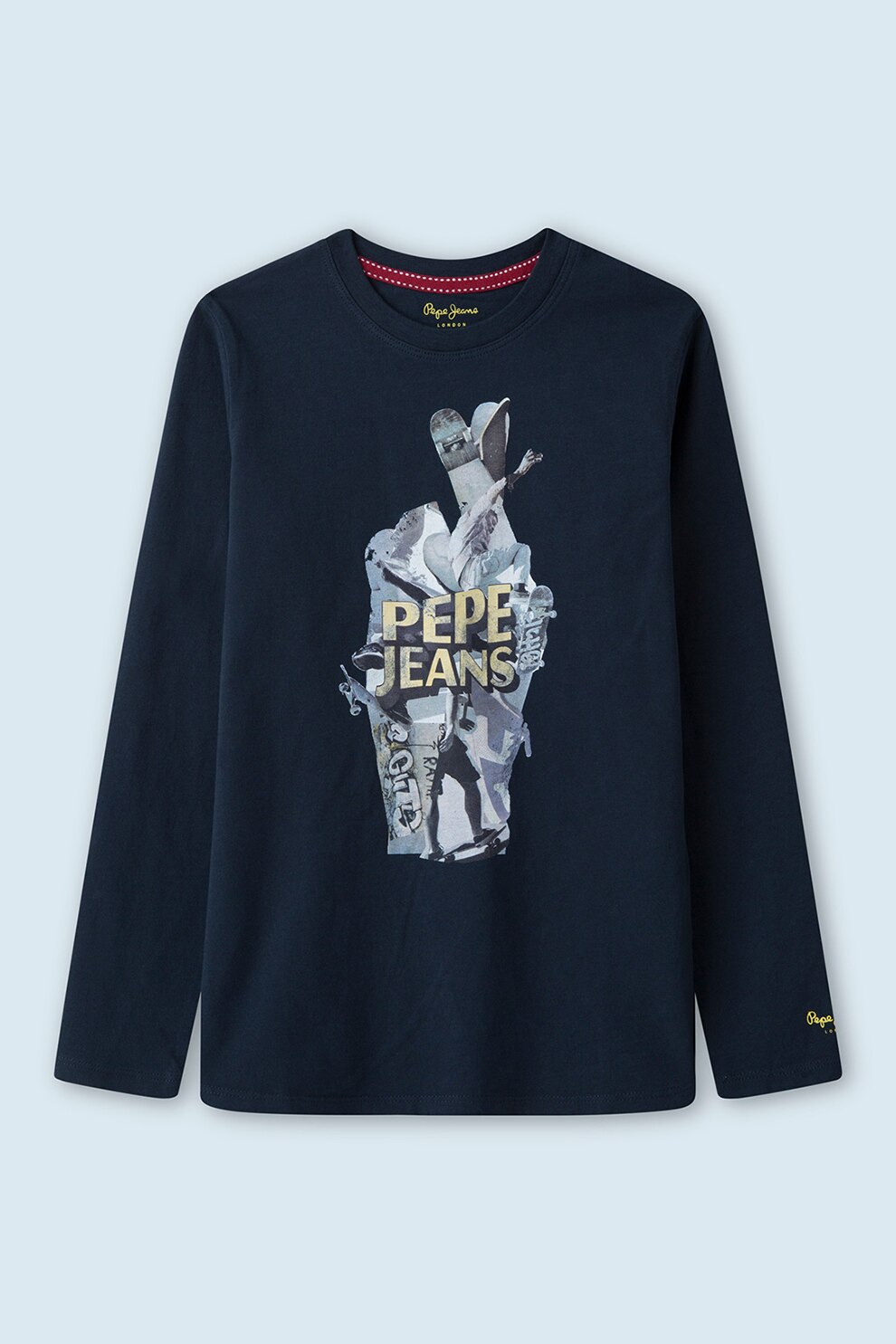 Pepe Jeans London, Bluza cu imprimeu grafic, bleumarin inchis, gri cenusa, galben pal