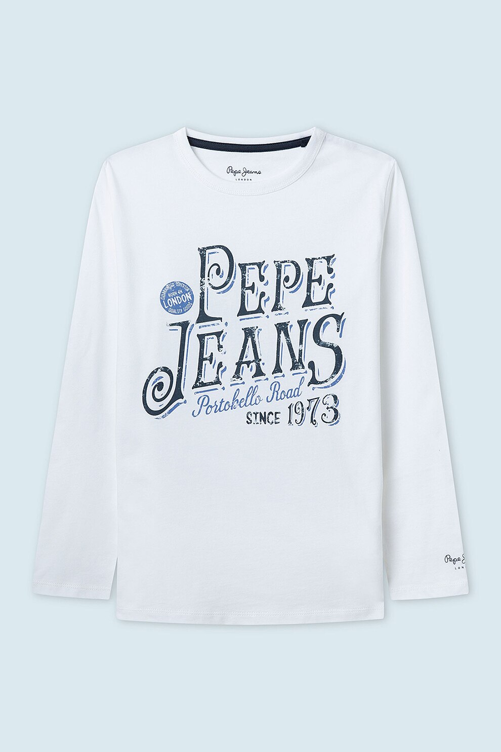 Pepe Jeans London, Bluza cu imprimeu logo, alb, bleumarin inchis, albastru lavanda