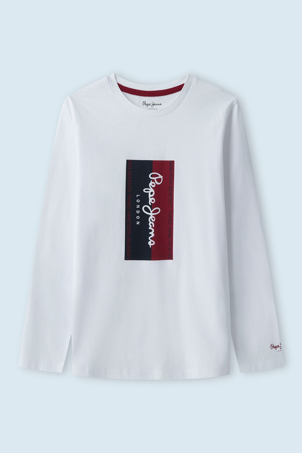 Pepe Jeans London, Bluza de bumbac cu logo, Alb/Bleumarin inchis/Rosu inchis