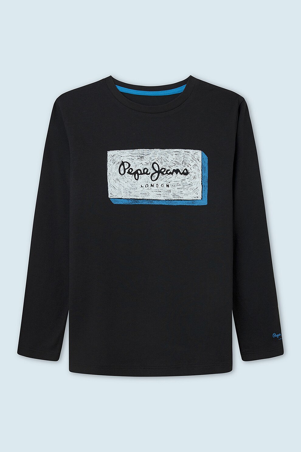 Pepe Jeans London, Bluza cu imprimeu logo Asier, Negru stins/Alb/Albastru