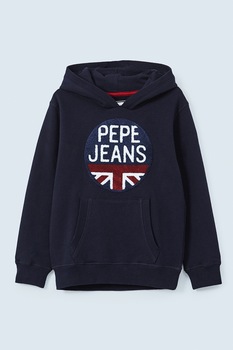 Pepe Jeans London, Hanorac cu logo din material terry Alexander, Bleumarin inchis/Alb/Rosu inchis Pepe Jeans London, Hanorac cu logo din material terry Alexander, Bleumarin inchis/Alb/Rosu inchis
