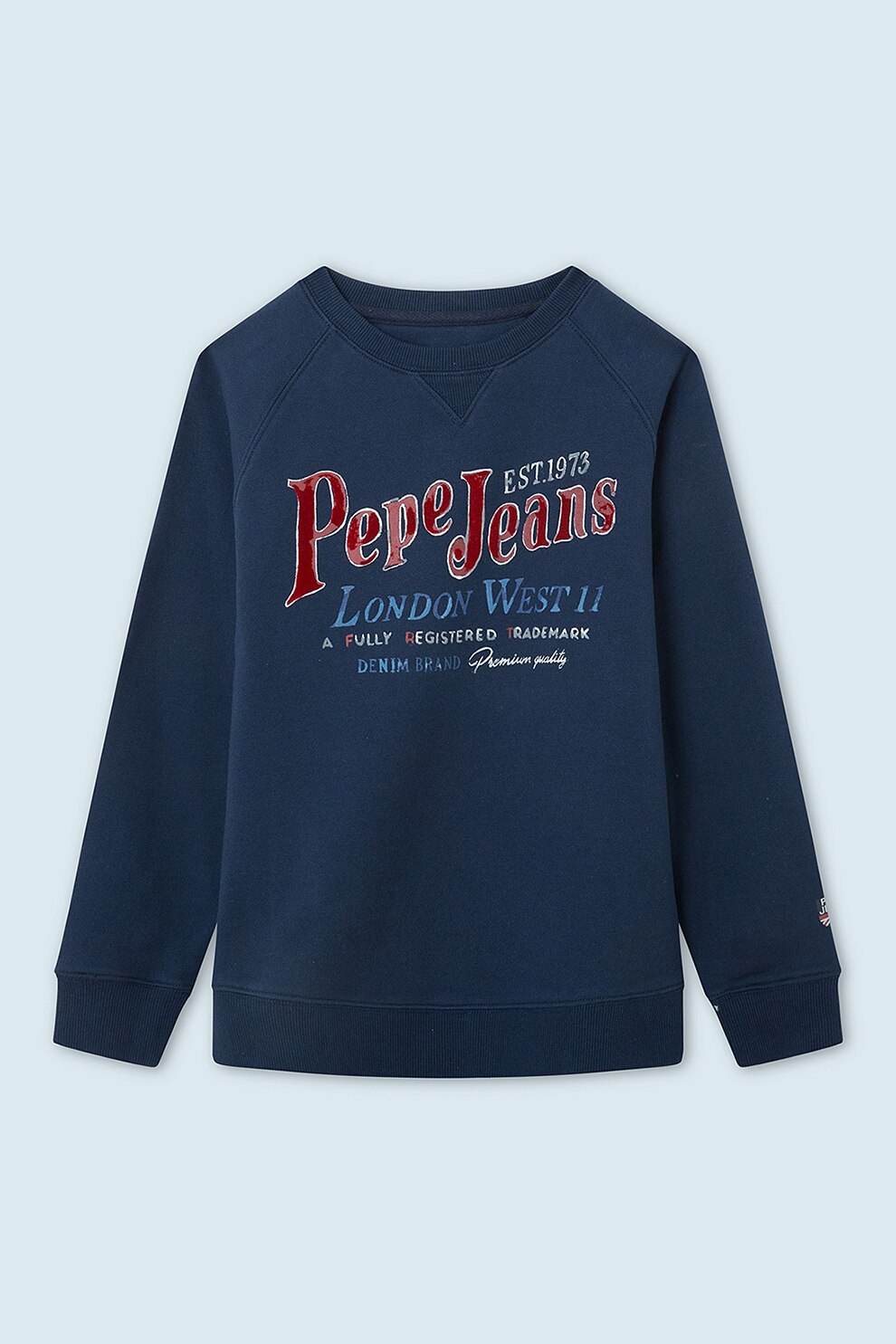 Pepe Jeans London, Bluza sport cu decolteu la baza gatului si imprimeu logo Arthur, Bleumarin/Rosu inchis/Alb