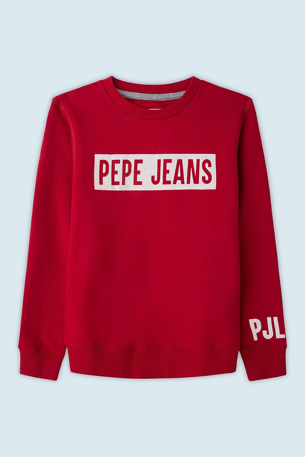 Pepe Jeans London, Bluza sport cu decolteu la baza gatului si imprimeu logo contrastant Jamie, Rosu/Alb