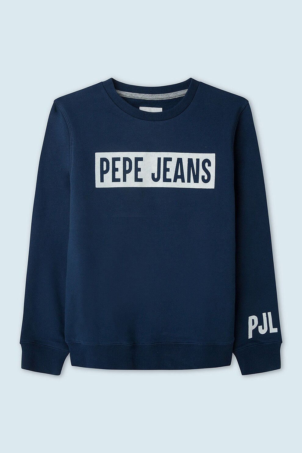 Pepe Jeans London, Bluza sport cu decolteu la baza gatului si imprimeu logo contrastant Jamie, Bleumarin/Alb