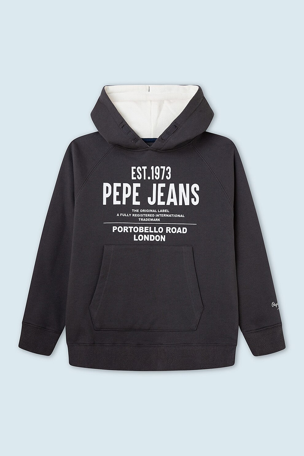 Pepe Jeans London, Hanorac cu buzunar kangaroo Jareth, Gri inchis/Alb