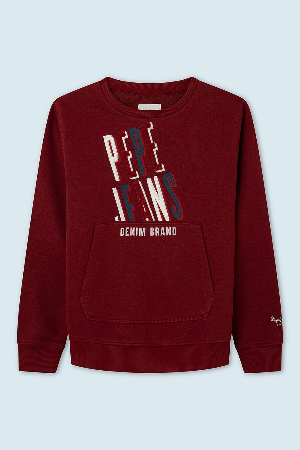 Pepe Jeans London, Bluza sport cu decolteu la baza gatului si buzunar kangaroo Jeremy, gri inchis, alb prafui, albastru ptrol