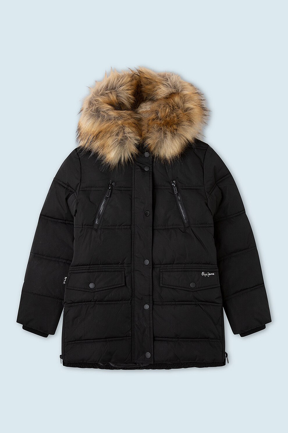 Pepe Jeans London, Geaca cu gluga si aspect matlasat, Negru
