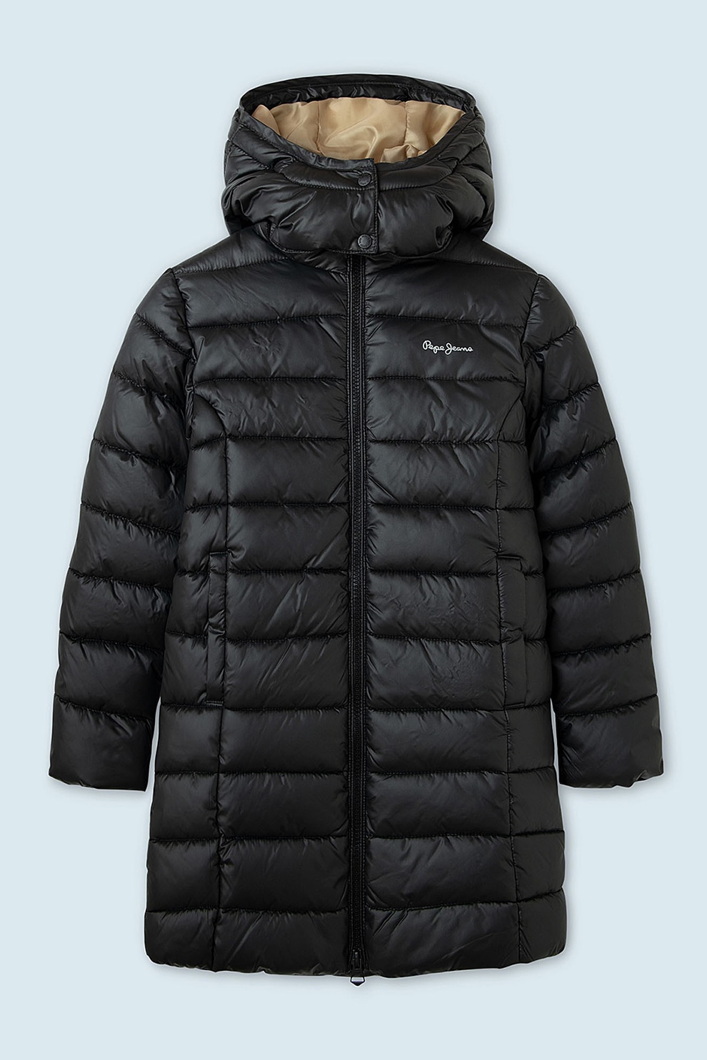 Pepe Jeans London, Geaca midi matlasata cu gluga Anja, Negru, 105 CM