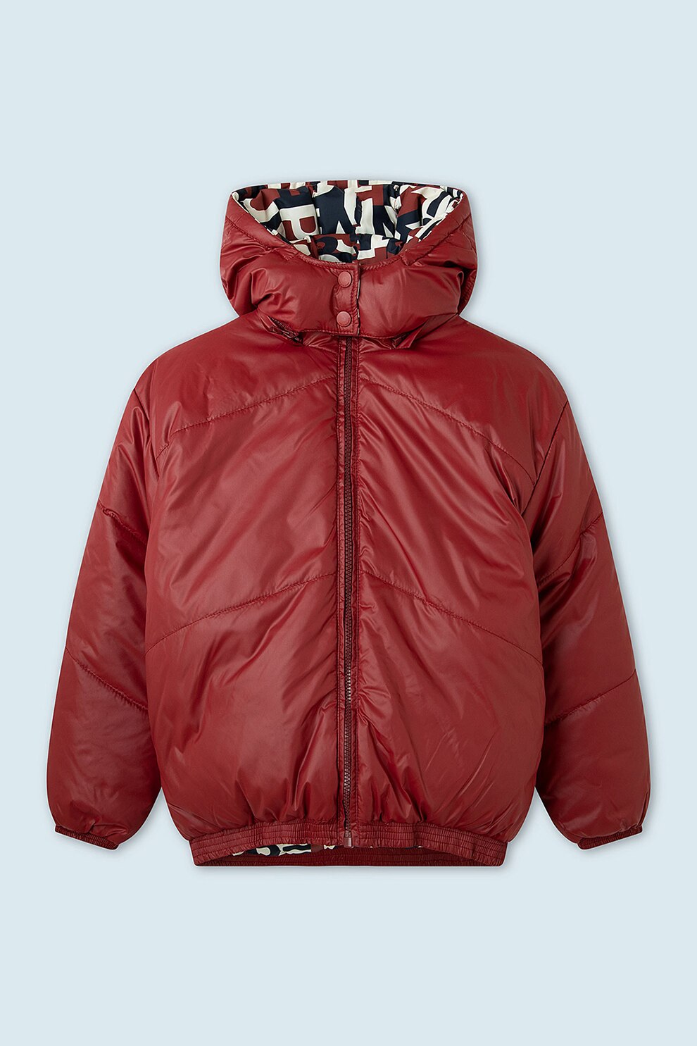 Pepe Jeans London, Geaca reversibila cu gluga Bella, Rosu inchis/alb/bleumarin inchis