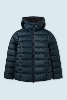 Pepe Jeans London, Geaca matalasata cu gluga detasabila Carmen, Bleumarin inchis Pepe Jeans London, Geaca matalasata cu gluga detasabila Carmen, Bleumarin inchis