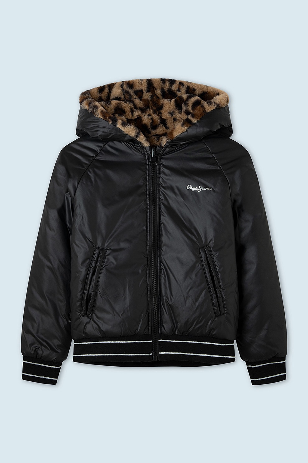 Pepe Jeans London, Geaca reversibila cu gluga Hanna, negru, maro camel, maro