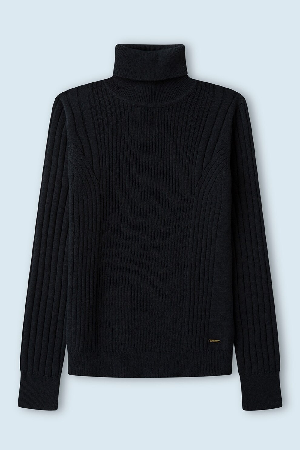 Pepe Jeans London, Pulover din amestec de lana cu guler inalt, Bleumarin inchis