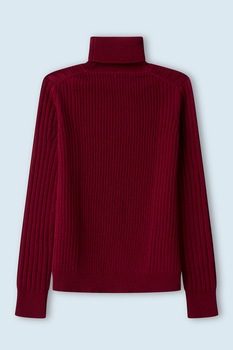 Pepe Jeans London, Pulover din amestec de lana cu guler inalt, Rosu inchis Pepe Jeans London, Pulover din amestec de lana cu guler inalt, Rosu inchis