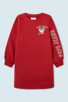 Pepe Jeans London, Rochie sport cu imprimeu logo, Rosu/Alb/Argintiu, 176 CM Pepe Jeans London, Rochie sport cu imprimeu logo, Rosu/Alb/Argintiu, 176 CM