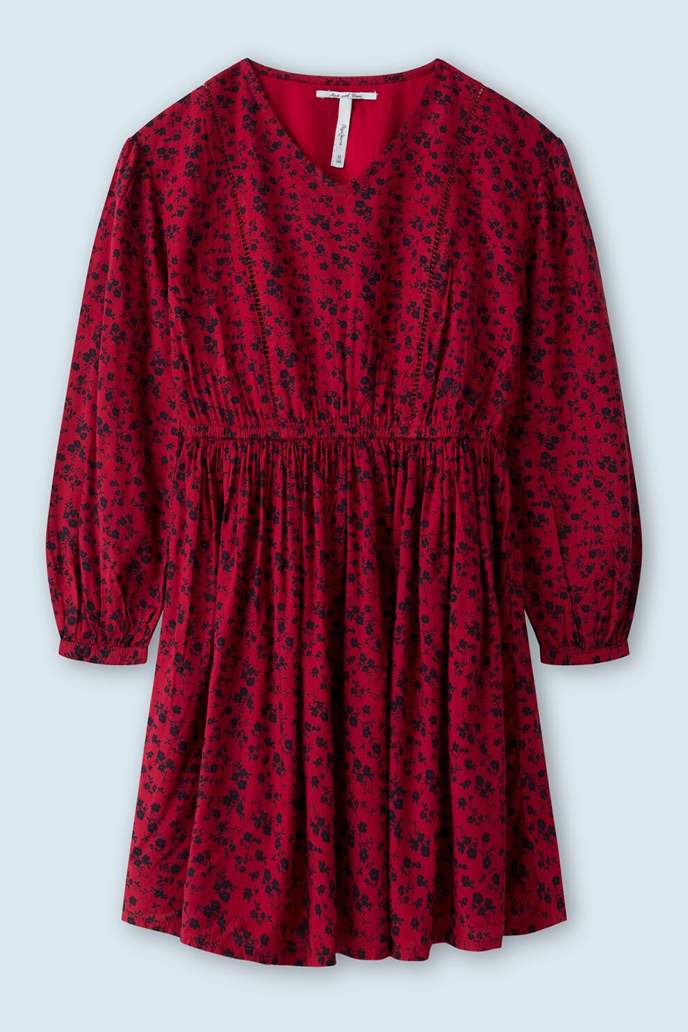 Pepe Jeans London, Rochie cu imprimeu si decolteu in V, Rosu/Negru