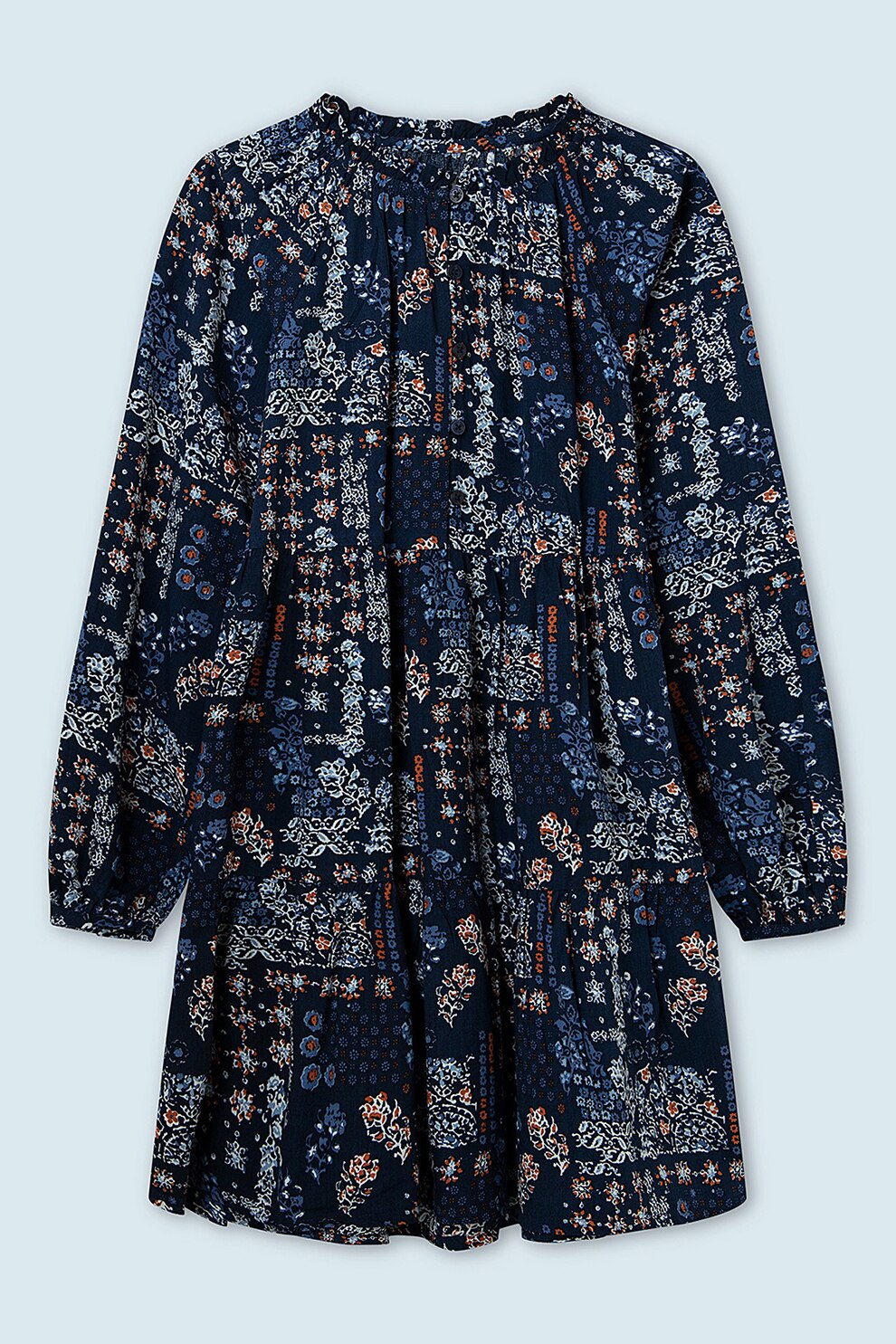 Pepe Jeans London, Rochie cu imprimeu si fenta cu nasturi, Multicolora