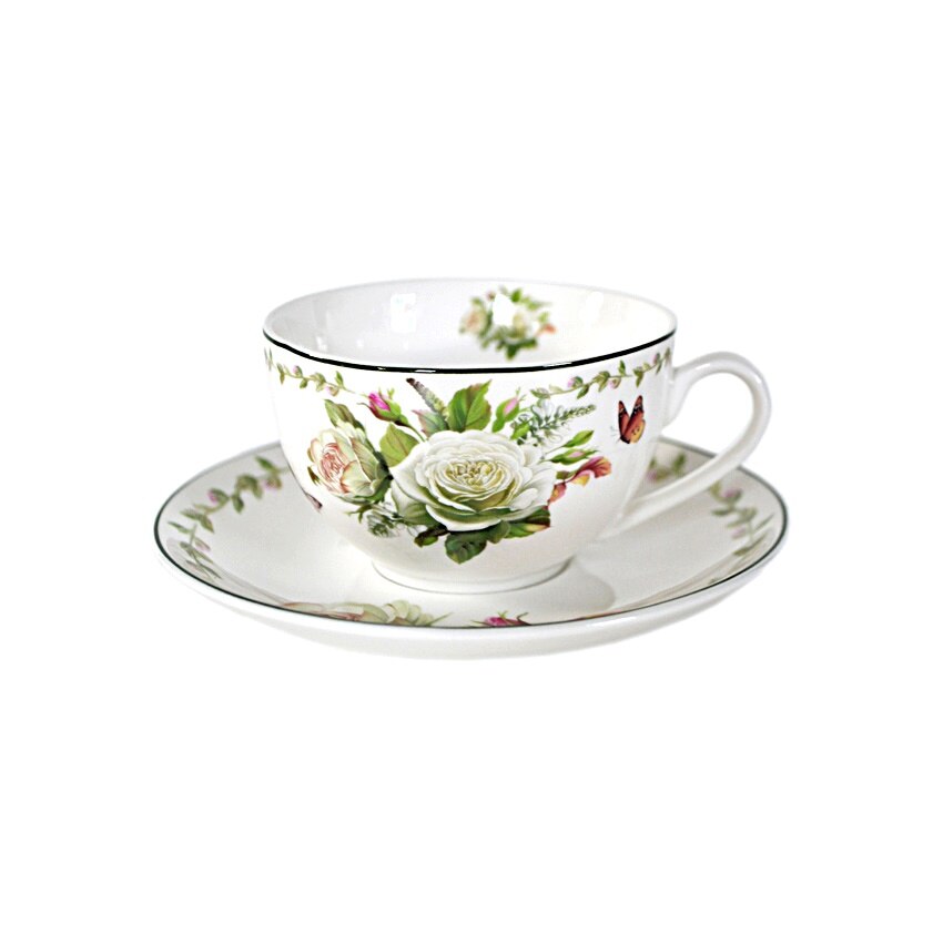 Set ceainic 12 piese in cutie cadou decor, 220 ml - trandafir alb