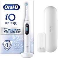 Periuta de dinti electrica Oral-B iO8 cu Tehnologie Magnetica si Micro-Vibratii, Inteligenta artificiala, Display led interactiv, Senzor de presiune Smart, Timer vizibil, 6 moduri, 1 capat, Suport rezerve, Incarcator magnetic, Trusa de calatorie, Alb