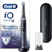 Periuta de dinti electrica Oral-B iO8 cu Tehnologie Magnetica si Micro-Vibratii, Inteligenta artificiala, Display led interactiv, Senzor de presiune Smart, Timer vizibil, 6 moduri, 1 capat, Suport rezerve, Incarcator magnetic, Trusa de calatorie, Negru