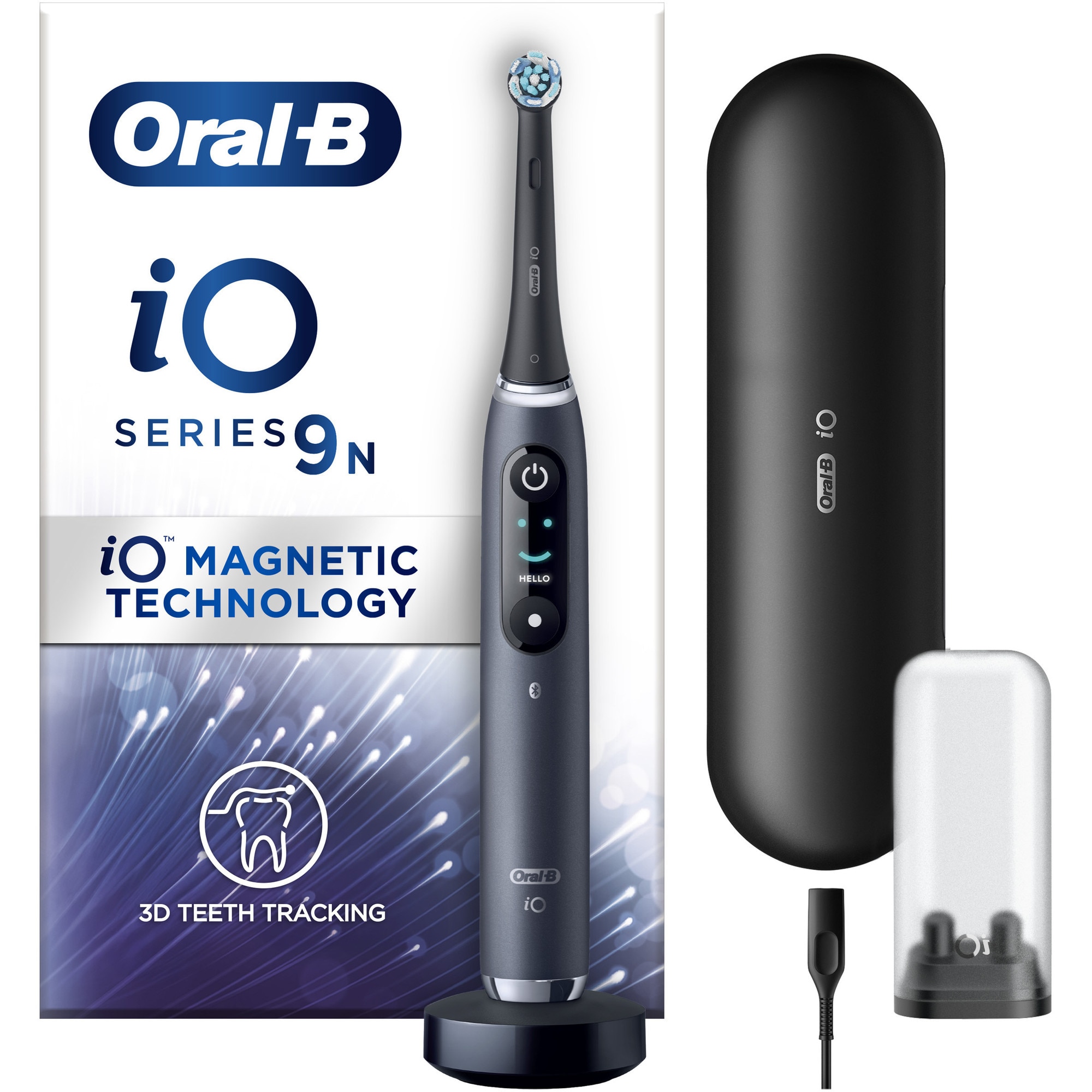 Periuta de dinti electrica Oral-B iO9 cu Tehnologie Magnetica si Micro-Vibratii, Inteligenta artificiala, Display led, Senzor de presiune Smart, Timer vizibil, Negru
