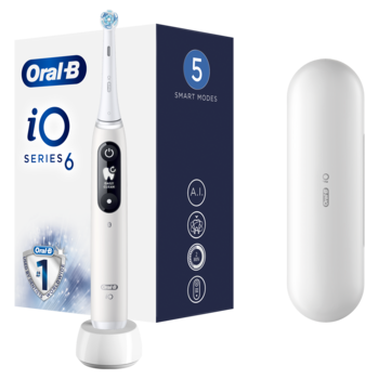 Periuta de dinti electrica Oral-B iO6 cu Tehnologie Magnetica si Micro-Vibratii, Inteligenta artificiala, Display led interactiv, Senzor de presiune Smart, Timer vizibil, 5 moduri, 1 capat, Trusa de calatorie, Alb Periuta de dinti electrica Oral-B iO6 cu Tehnologie Magnetica si Micro-Vibratii, Inteligenta artificiala, Display led interactiv, Senzor de presiune Smart, Timer vizibil, 5 moduri, 1 capat, Trusa de calatorie, Alb