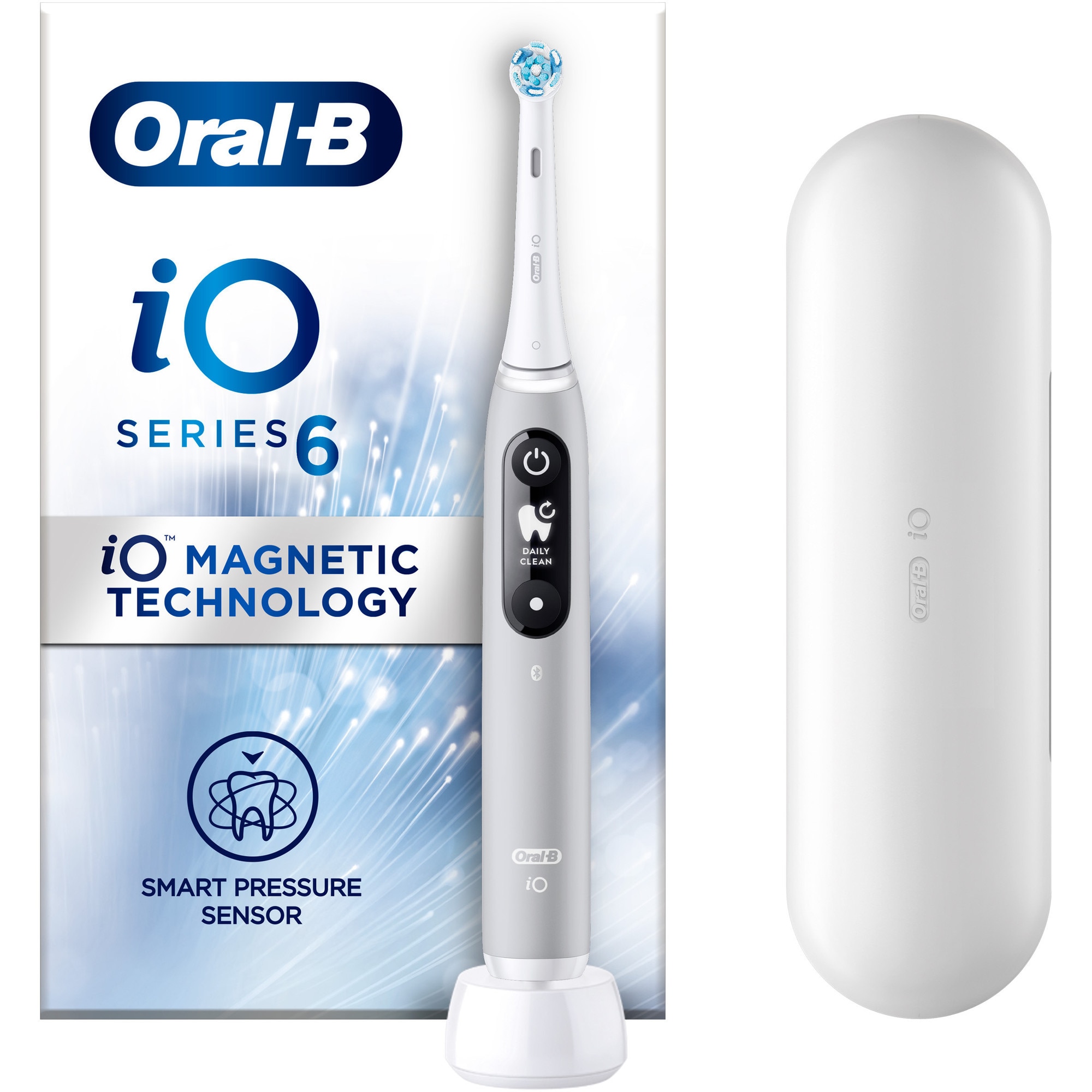Periuta de dinti electrica Oral-B iO6 cu tehnologie magnetica si micro-vibratii, inteligenta artificiala, display led interactiv, senzor de presiune smart, timer vizibil, 5 moduri,