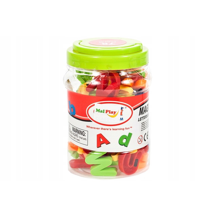 Set Litere si Cifre Magnetice Magic Letters idealStore, Include 78 Piese Colorate, Cutie de Depozitare, Ajuta la Invatarea Alfabetului si a Numerelor